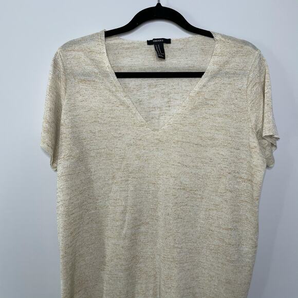 Forever 21 Short Sleeve Raw Hem V-Neck T-Shirt Top Heathered Tan Women's Size M - Picture 6 of 9